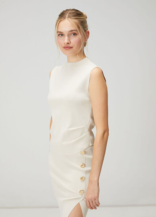 Kırık Beyaz Drape Detaylı Rayon Atlet