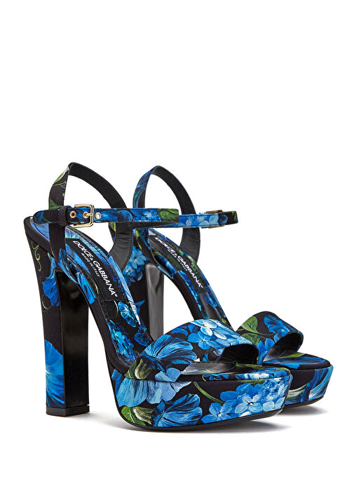 Mavi Desenli Kadın İpek Sandalet - Görsel 3