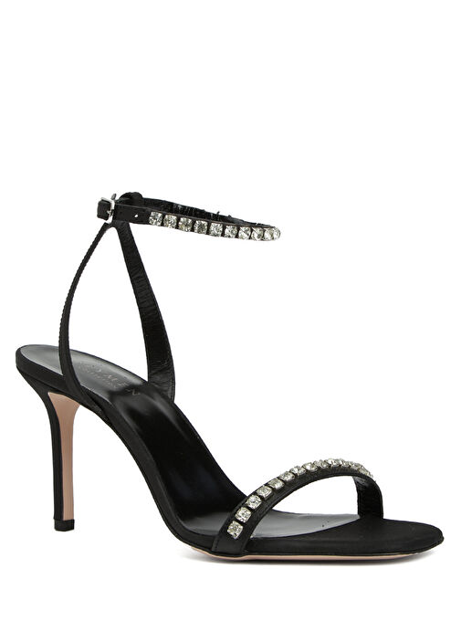 Siyah Taşlı Kadın Saten Sandalet - Görsel 3