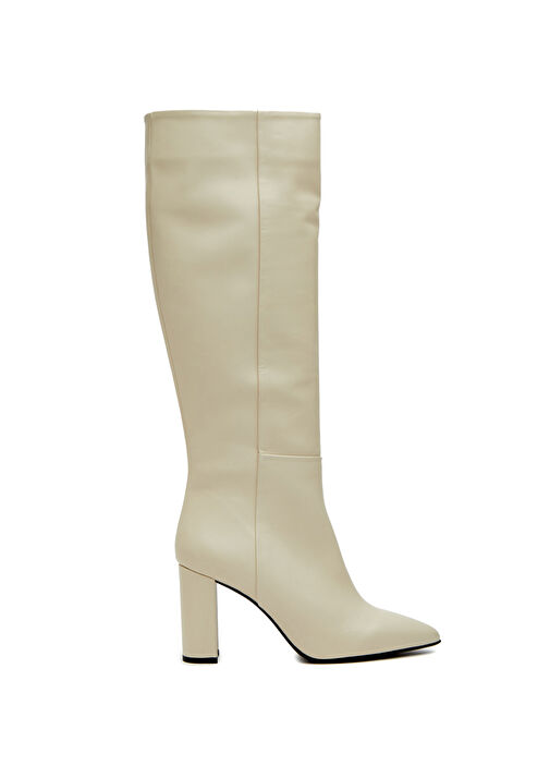 Kırık Beyaz Kroko Desenli Kadın Deri Çizme - Görsel 2