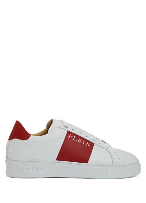 Red White Logo Men's Leather Sneakers