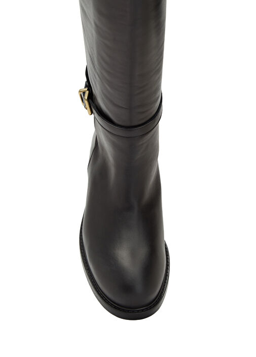 Siyah Zincir Logolu Kadın Deri Binici Çizme - Görsel 5