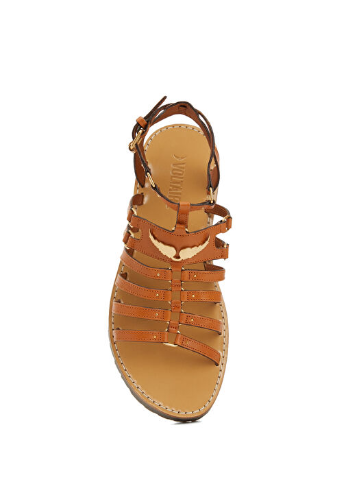 Taba Logo Detaylı Kadın Deri Sandalet - Görsel 5