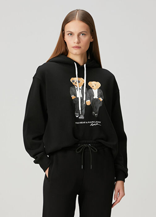 Polo Ralph Lauren Siyah Kadın Polo Bear Siyah Kapüşonlu Sweatshirt