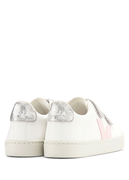Beyaz Pembe Logolu Unisex Çocuk Deri Sneaker - Görsel 4