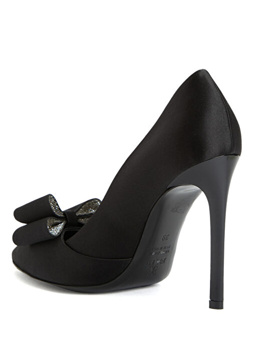 Siyah Fiyonklu Saten Topuklu Ayakkabı - Görsel 4