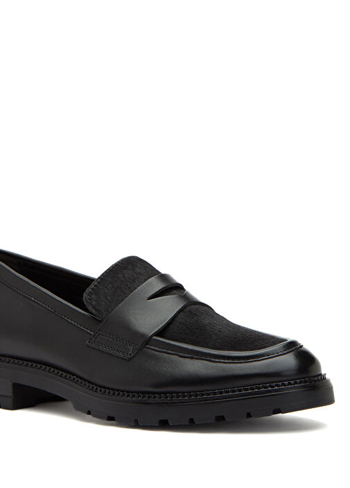 Siyah Tay Tüyü Desenli Kadın Deri Loafer - Görsel 7