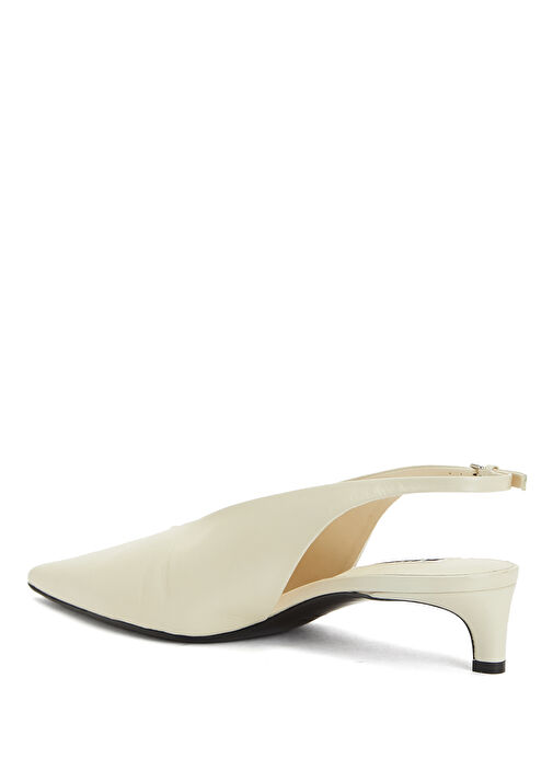 Ekru Deri Topuklu Ayakkabı - Görsel 4