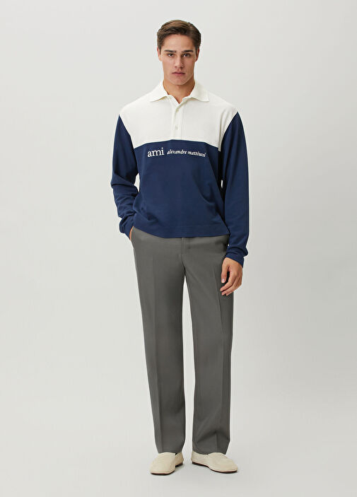 Ami Paris Lacivert Erkek Boxy Fit Lacivert Polo Yaka Sweatshirt