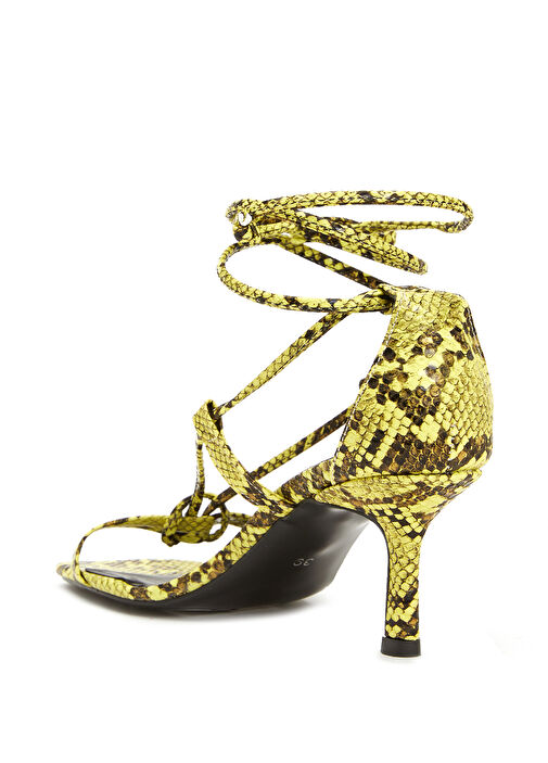 Sarı Krokodil Desenli Kadın Sandalet - Görsel 4