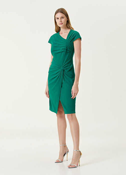 Tadashi Shoji - Green Draped Midi Cocktail Dress