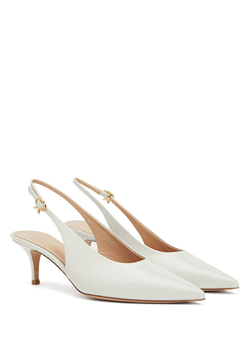 Ekru Deri Topuklu Ayakkabı - Görsel 3