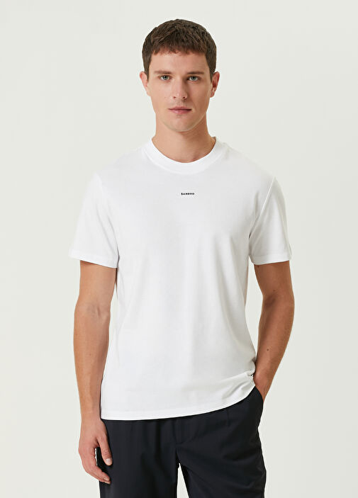 White Sandro White Men White Logo Embroidered T Shirt 1465685 Beymen