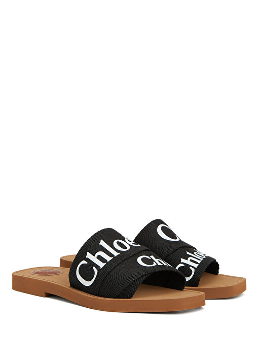 Woody Siyah Kadın Keten Terlik - Görsel 3