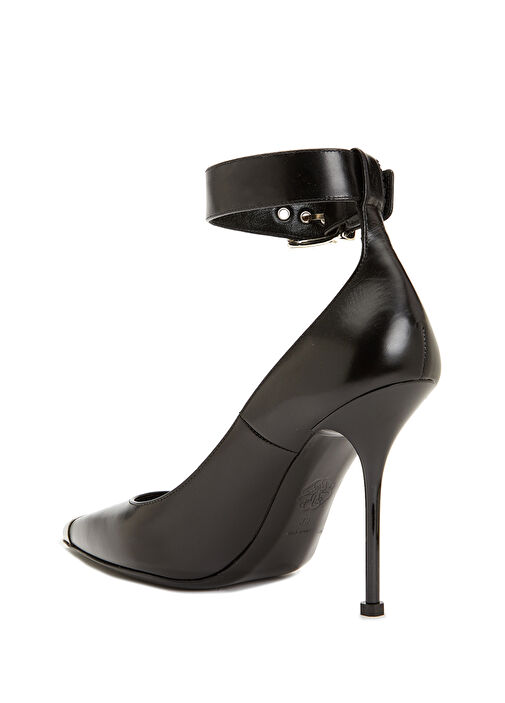 Siyah Deri Topuklu Ayakkabı - Görsel 4
