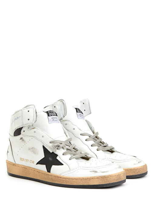 Sky-Star Beyaz Siyah Erkek Bilek Boy Deri Sneaker - Görsel 3