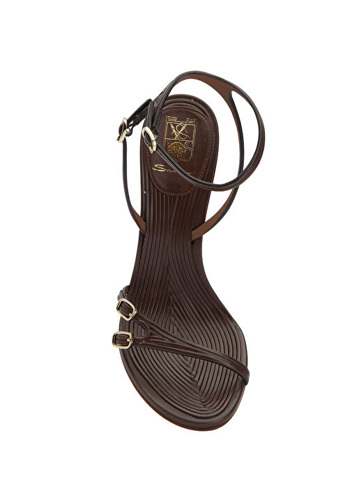 Koyu Kahverengi Kadın Deri Sandalet - Görsel 5