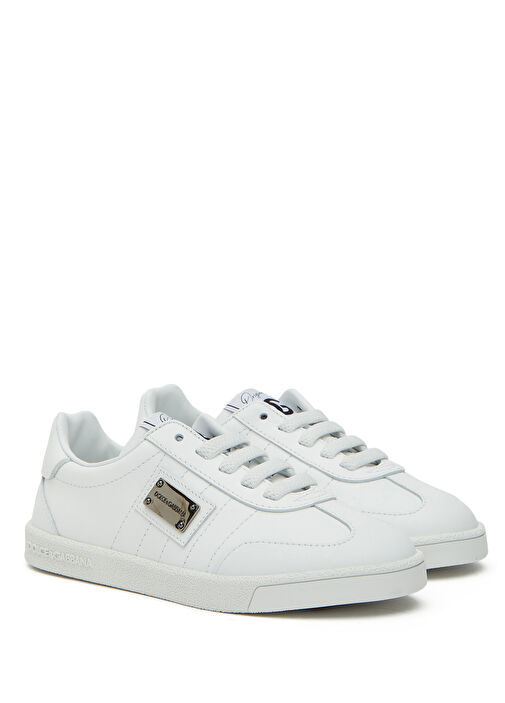 Beyaz Logolu Erkek Çocuk Deri Sneaker - Görsel 3