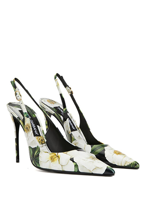 Çok Renkli Çiçek Desenli Deri Topuklu Ayakkabı - Görsel 3