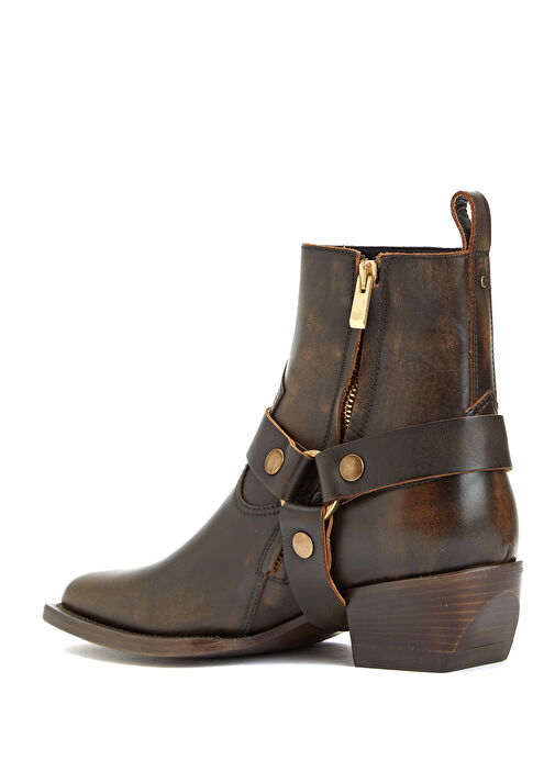Koyu Kahverengi Kadın Deri Bot - Görsel 4
