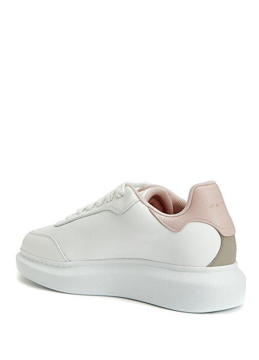 Beyaz Pembe Kadın Deri Sneaker - Görsel 4