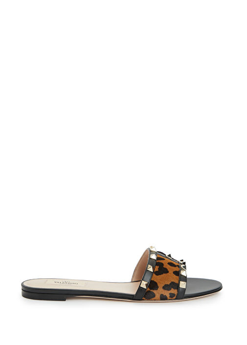 Rockstud Leopar Desenli Kadın Deri Terlik - Görsel 2
