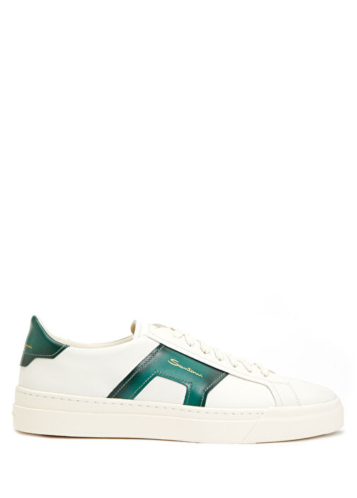Beyaz Yeşil Logo Detaylı Erkek Deri Sneaker - Görsel 2