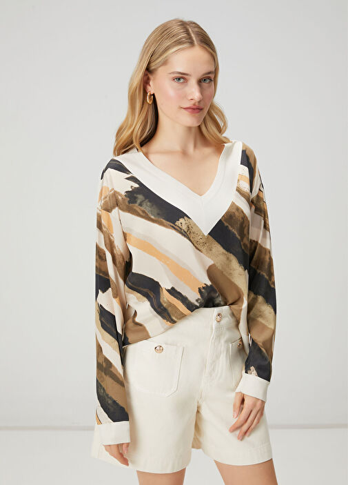 Fırça Desenli İpek Garnili Kazak