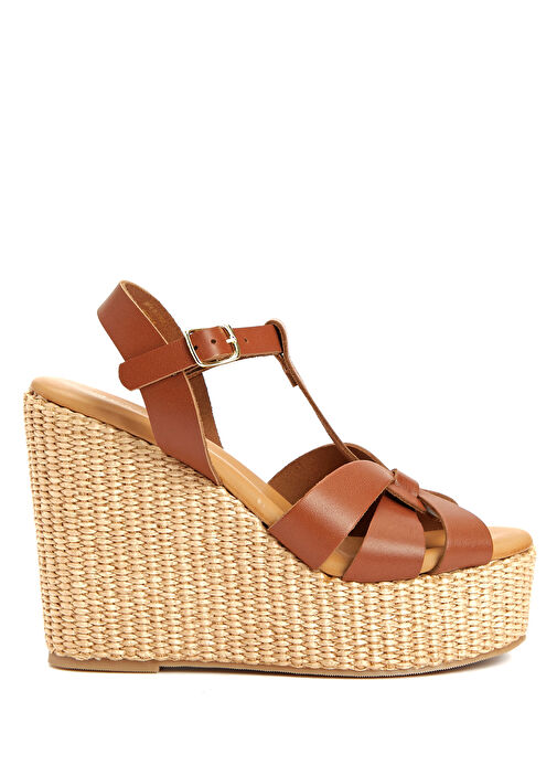 Taba Hasır Detaylı Kadın Deri Sandalet - Görsel 2