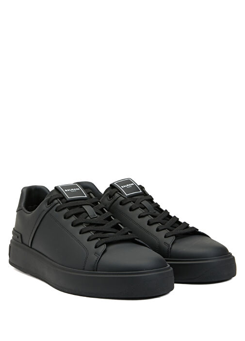 Siyah Logo Detaylı Erkek Deri Sneaker - Görsel 3