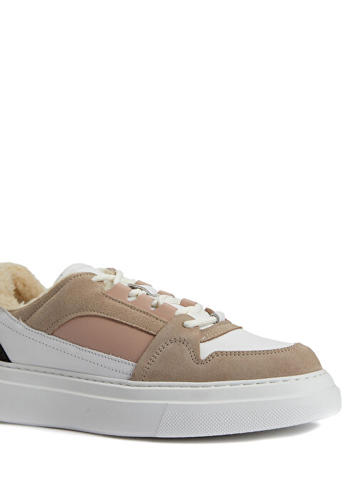 Beyaz Bej Kadın Deri Sneaker - Görsel 7
