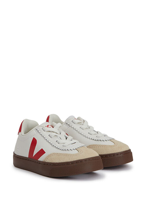 Small Volley Beyaz Kırmızı Çocuk Deri Sneaker - Görsel 3
