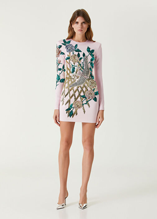 Balmain - Pink Embellished Mini Dress
