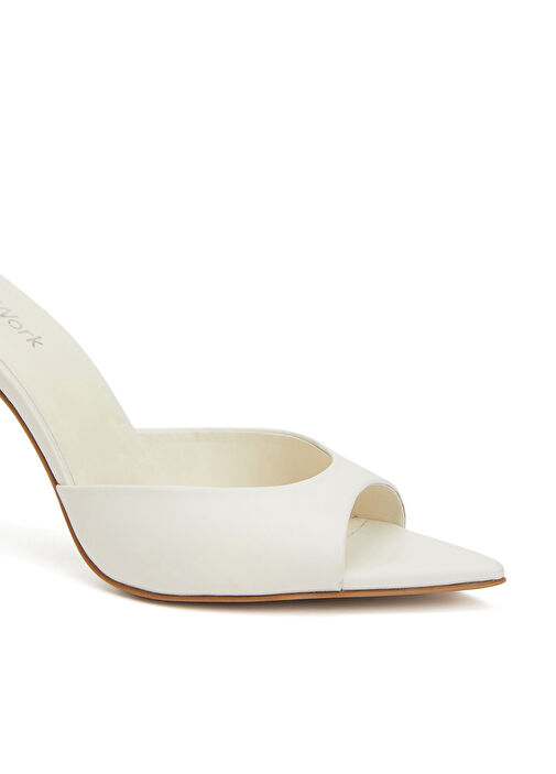 Kırık Beyaz Kadın Deri Terlik - Görsel 7