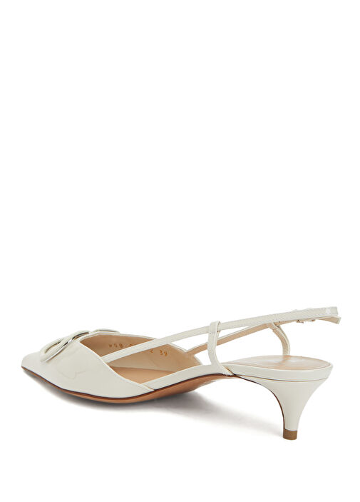 VLogo Ekru Deri Topuklu Ayakkabı - Görsel 4