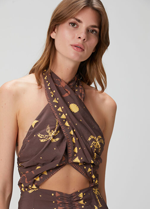 navy and brown dress Massima Brown Lace Bandeau Maxi Dress With Scarf-Detail – Club L London