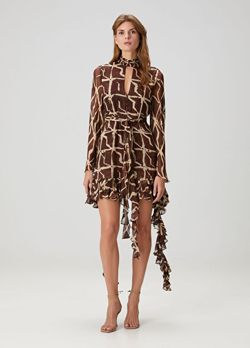 Alexis - Amalia Brown Ruffle Mini Dress