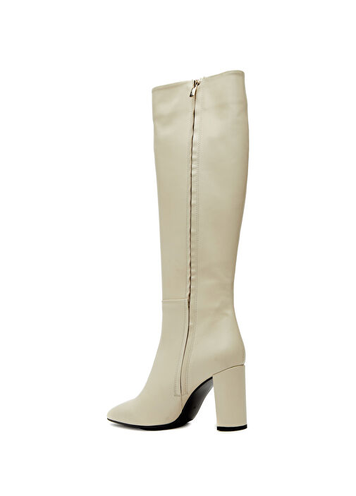 Kırık Beyaz Kroko Desenli Kadın Deri Çizme - Görsel 4