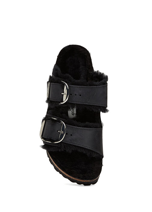Arizona Big Buckle Shearling Siyah Kadın Terlik - Görsel 5