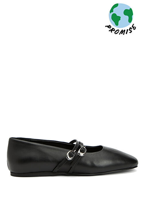 Siyah Amorf Tokalı Deri Babet - Görsel 2