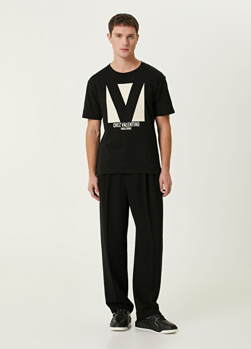 Valentino - Siyah Logo Baskılı T-shirt - Siyah