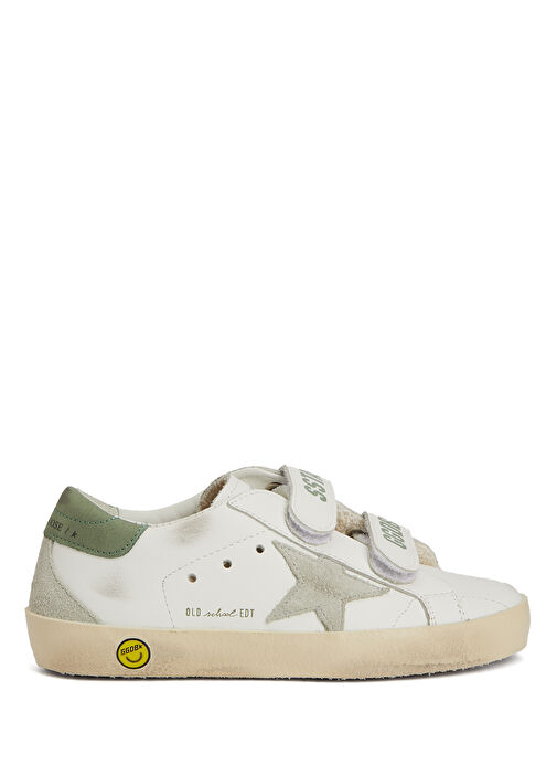Old School Beyaz Yeşil Unisex Çocuk Deri Sneaker - Görsel 2