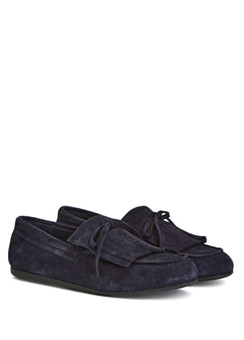 Lacivert Püsküllü Kadın Süet Loafer - Görsel 3