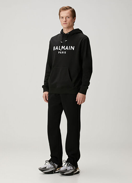 Balmain - Siyah Kapüşonlu Organik Pamuk Sweatshirt - Siyah