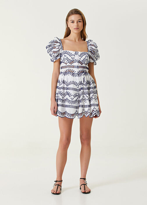 charo ruiz blue and white dress Cobalt Blue Cotton Square Neck Flared Midi Dress