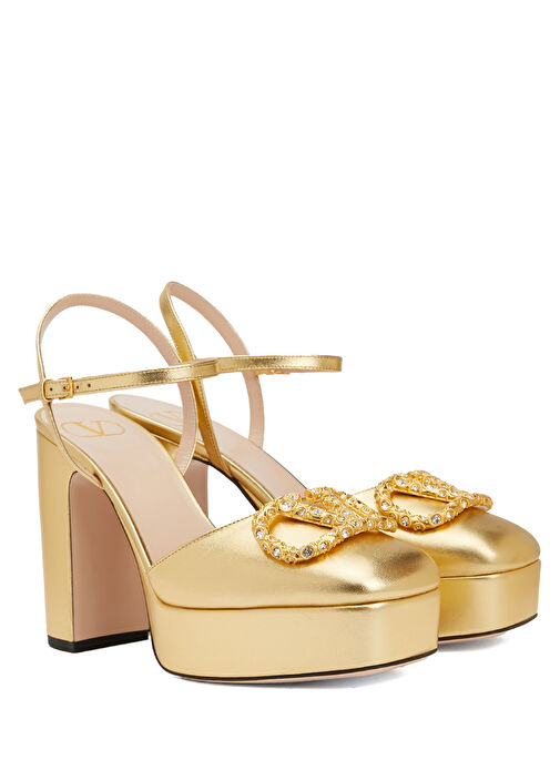 VLogo Signature Gold Mor Deri Topuklu Ayakkabı - Görsel 3
