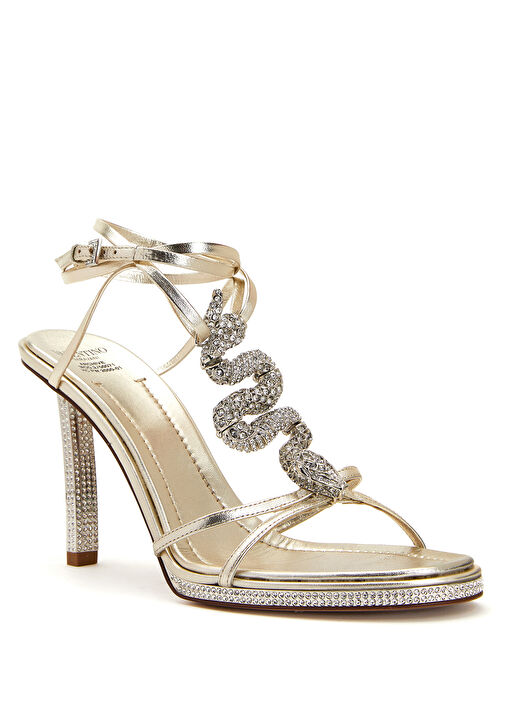 Silver Taşlı Topuklu Deri Sandalet - Görsel 3