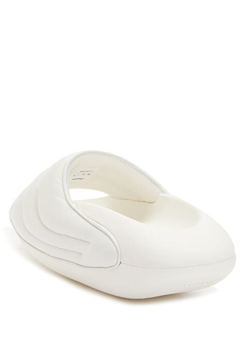 B IT Beyaz Logo Detaylı Kadın Deri Terlik - Görsel 4