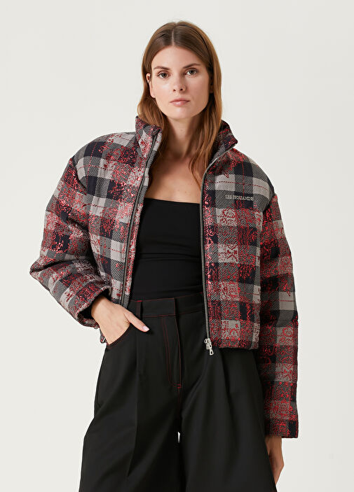 Les Benjamins Grey Plaid Puffer Coat