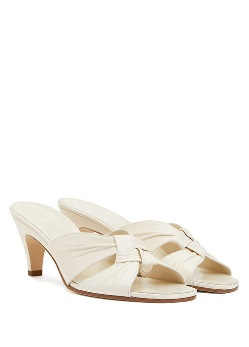 Beyaz Kadın Topuklu Deri Sandalet - Görsel 3